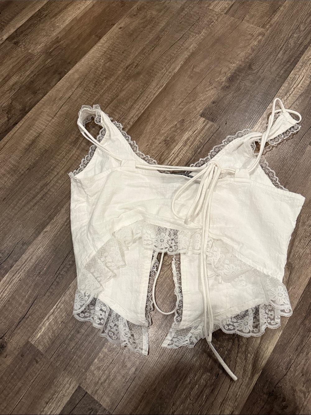 Lioness White Lace-Trim Tank with Corset Tie - Picture 4 of 7